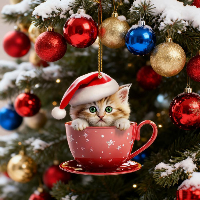 Christmas Pendant 2D Acrylic Cat Sitting Mug Charm Hanging Decor with Lanyard Holiday Party Decoration Christmas Pendant 2D Acrylic Cat Sitting Mug Charm Hanging Decor with Lanyard Holiday Party Decoration
