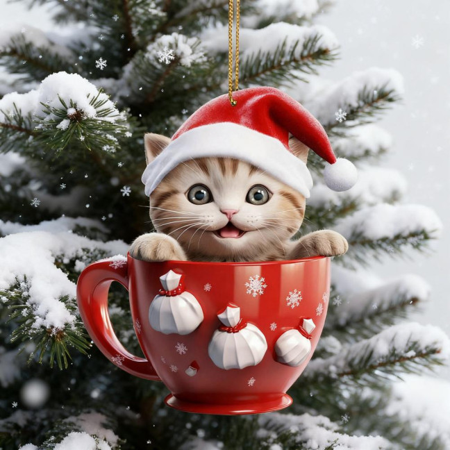 Christmas Pendant 2D Acrylic Cat Sitting Mug Charm Hanging Decor with Lanyard Holiday Party Decoration Christmas Pendant 2D Acrylic Cat Sitting Mug Charm Hanging Decor with Lanyard Holiday Party Decoration