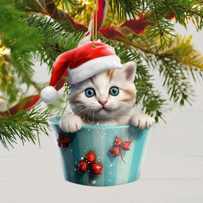 Christmas Pendant 2D Acrylic Cat Sitting Mug Charm Hanging Decor with Lanyard Holiday Party Decoration Christmas Pendant 2D Acrylic Cat Sitting Mug Charm Hanging Decor with Lanyard Holiday Party Decoration