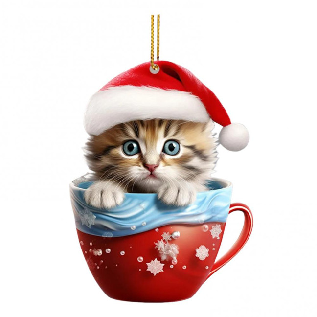 Christmas Pendant 2D Acrylic Cat Sitting Mug Charm Hanging Decor with Lanyard Holiday Party Decoration Christmas Pendant 2D Acrylic Cat Sitting Mug Charm Hanging Decor with Lanyard Holiday Party Decoration