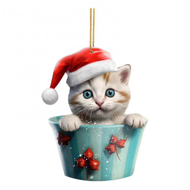 Christmas Pendant 2D Acrylic Cat Sitting Mug Charm Hanging Decor with Lanyard Holiday Party Decoration Christmas Pendant 2D Acrylic Cat Sitting Mug Charm Hanging Decor with Lanyard Holiday Party Decoration