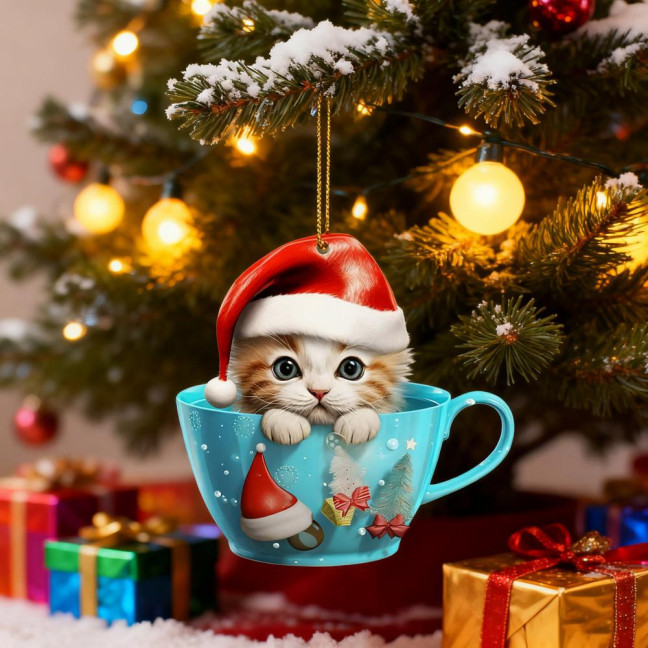 Christmas Pendant 2D Acrylic Cat Sitting Mug Charm Hanging Decor with Lanyard Holiday Party Decoration Christmas Pendant 2D Acrylic Cat Sitting Mug Charm Hanging Decor with Lanyard Holiday Party Decoration