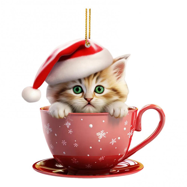 Christmas Pendant 2D Acrylic Cat Sitting Mug Charm Hanging Decor with Lanyard Holiday Party Decoration Christmas Pendant 2D Acrylic Cat Sitting Mug Charm Hanging Decor with Lanyard Holiday Party Decoration