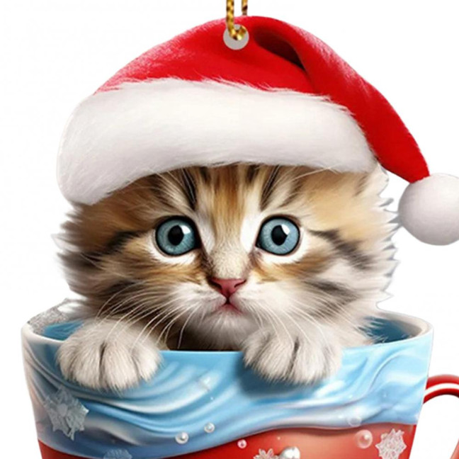 Christmas Pendant 2D Acrylic Cat Sitting Mug Charm Hanging Decor with Lanyard Holiday Party Decoration Christmas Pendant 2D Acrylic Cat Sitting Mug Charm Hanging Decor with Lanyard Holiday Party Decoration