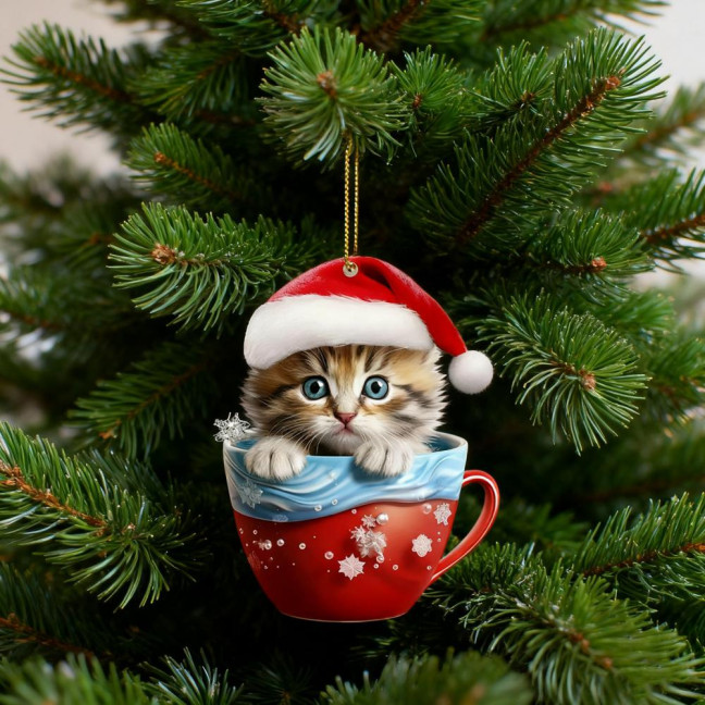 Christmas Pendant 2D Acrylic Cat Sitting Mug Charm Hanging Decor with Lanyard Holiday Party Decoration Christmas Pendant 2D Acrylic Cat Sitting Mug Charm Hanging Decor with Lanyard Holiday Party Decoration