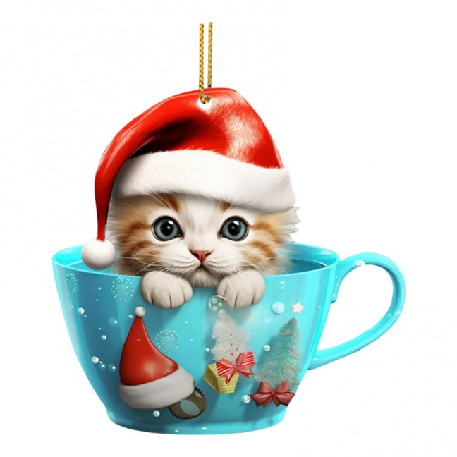 Christmas Pendant 2D Acrylic Cat Sitting Mug Charm Hanging Decor with Lanyard Holiday Party Decoration Christmas Pendant 2D Acrylic Cat Sitting Mug Charm Hanging Decor with Lanyard Holiday Party Decoration