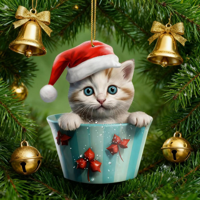 Christmas Pendant 2D Acrylic Cat Sitting Mug Charm Hanging Decor with Lanyard Holiday Party Decoration Christmas Pendant 2D Acrylic Cat Sitting Mug Charm Hanging Decor with Lanyard Holiday Party Decoration