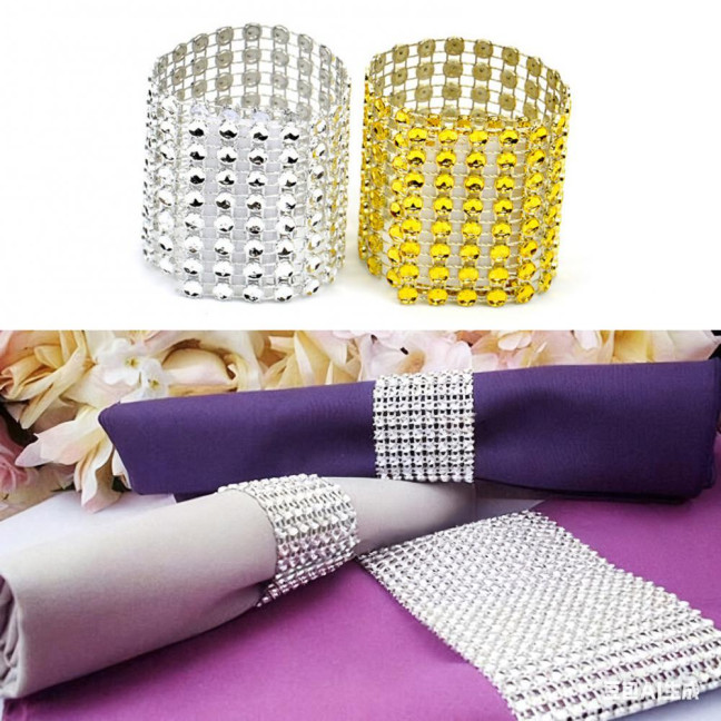 100Pcs Napkin Button Rings Sparkling Rhinestones Inlaid 8-Row Design Napkin Fasteners Festive Tableware Accents