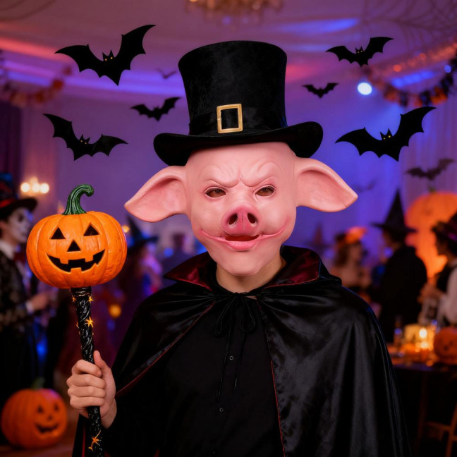 Halloween Horror Pig Head Mask Realistic Bad Face Mask Role-playing Scary Pig Head Costume Party Cosplay Props 