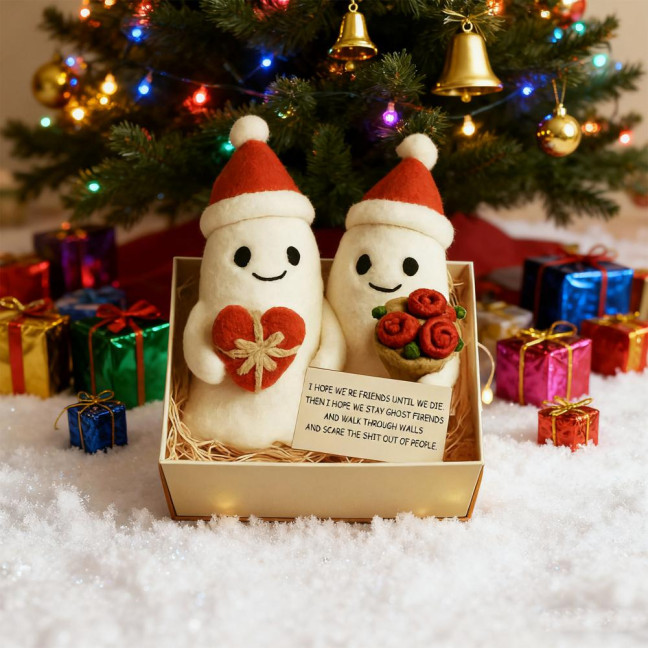 Christmas Ghost Friends Plush Set Cute Small Ghost with Santa Hat for Holiday Home Party Decor Friendship Gifts for Best Friends