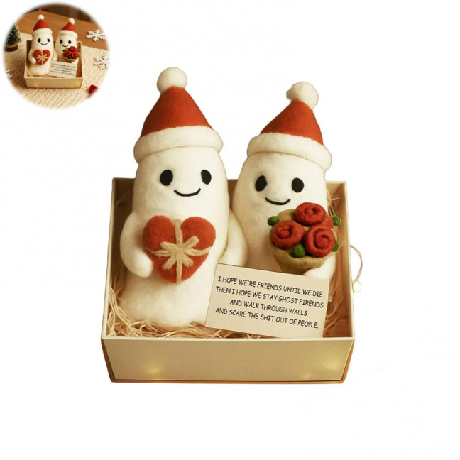 Christmas Ghost Friends Plush Set Cute Small Ghost with Santa Hat for Holiday Home Party Decor Friendship Gifts for Best Friends