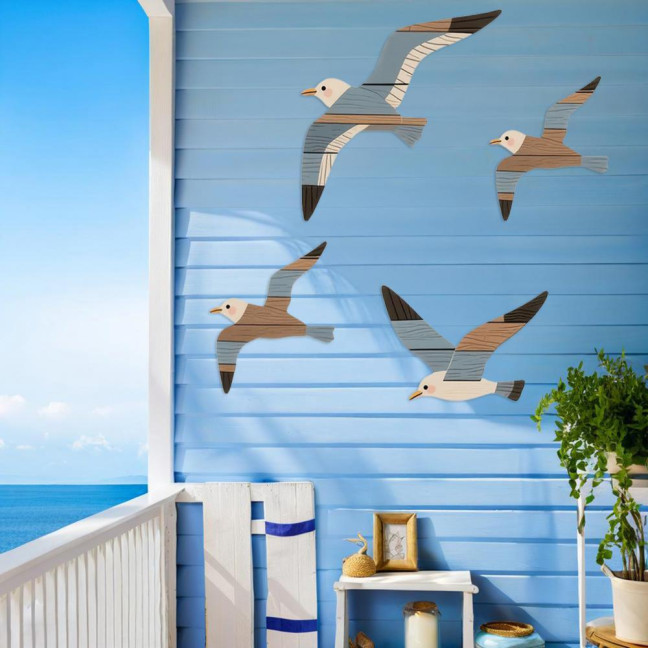 4Pcs/Set Seagull Wall Decoration Seaside Style Wall Accents Rustic Charm Handcrafted Bird Wall Hanging Decor