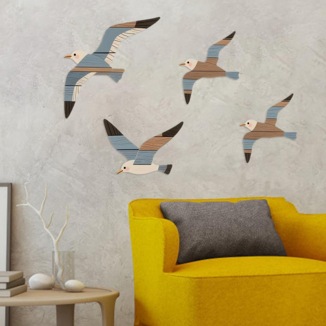4Pcs/Set Seagull Wall Decoration Seaside Style Wall Accents Rustic Charm Handcrafted Bird Wall Hanging Decor
