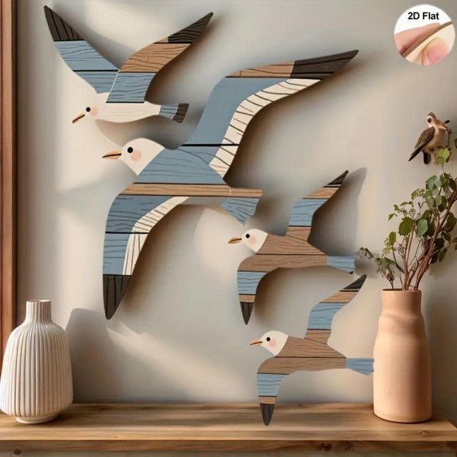 4Pcs/Set Seagull Wall Decoration Seaside Style Wall Accents Rustic Charm Handcrafted Bird Wall Hanging Decor