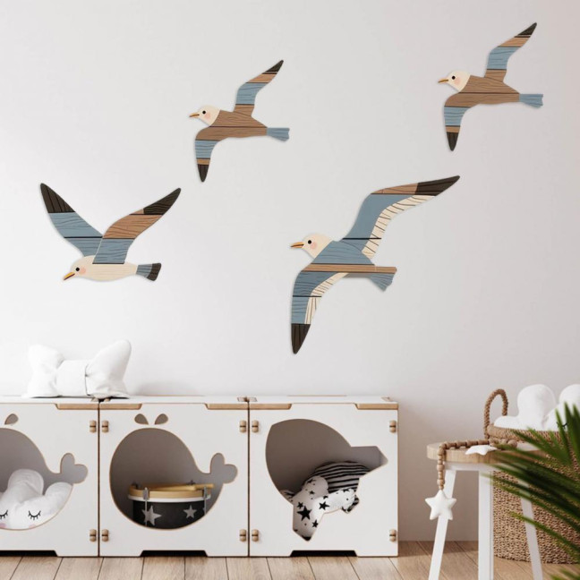 4Pcs/Set Seagull Wall Decoration Seaside Style Wall Accents Rustic Charm Handcrafted Bird Wall Hanging Decor