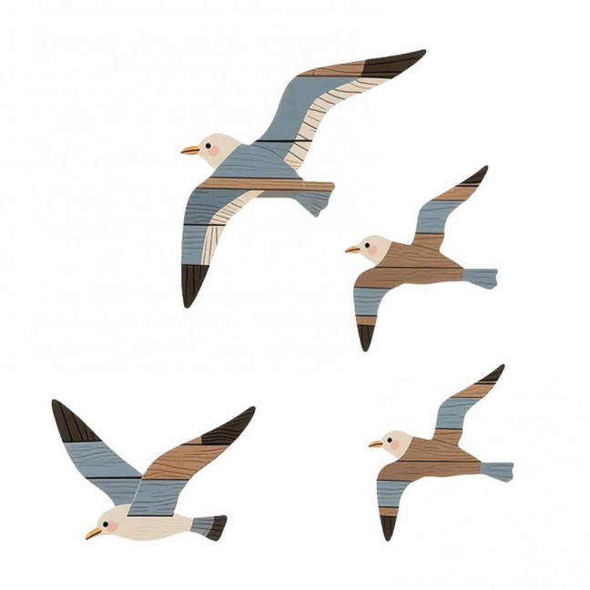 4Pcs/Set Seagull Wall Decoration Seaside Style Wall Accents Rustic Charm Handcrafted Bird Wall Hanging Decor