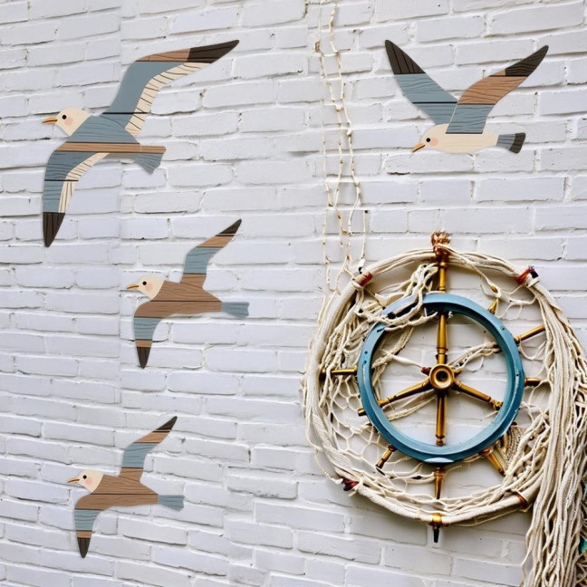 4Pcs/Set Seagull Wall Decoration Seaside Style Wall Accents Rustic Charm Handcrafted Bird Wall Hanging Decor