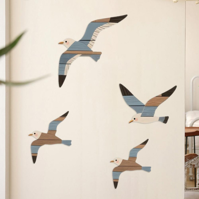 4Pcs/Set Seagull Wall Decoration Seaside Style Wall Accents Rustic Charm Handcrafted Bird Wall Hanging Decor