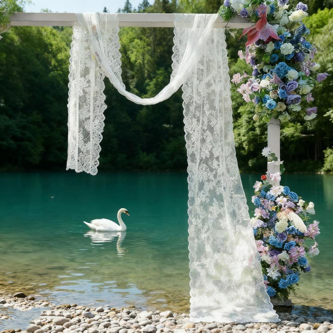 Wedding Arch Draping Fabric White Lace Drapes Sheer Backdrop Curtain for Wedding Ceremony Birthday Party Bridal Shower Decoration