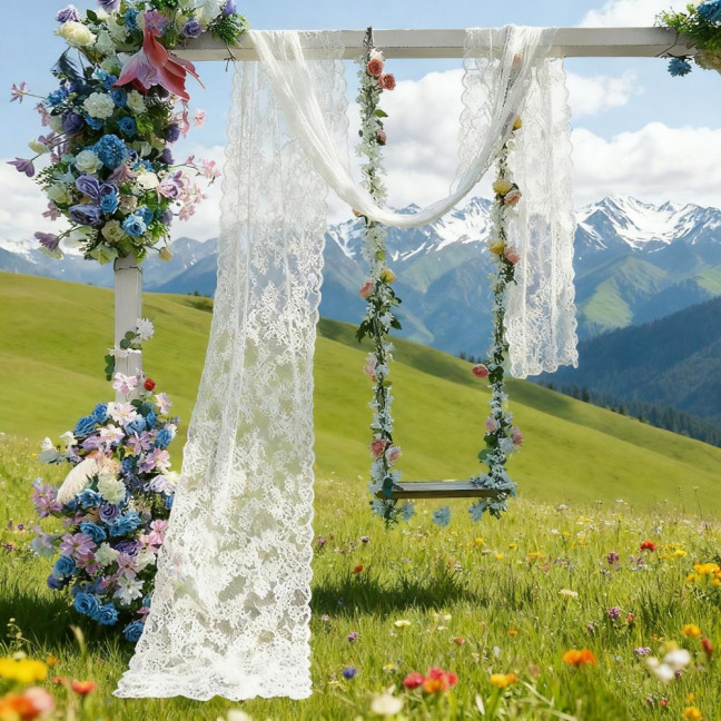 Wedding Arch Draping Fabric White Lace Drapes Sheer Backdrop Curtain for Wedding Ceremony Birthday Party Bridal Shower Decoration