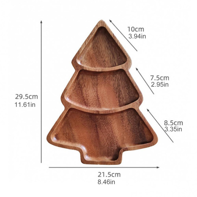 Christmas Tree Shaped Wooden Serving Tray Charcuterie Board Compartment Snack Platter for Breakfast Fruits Nuts Holiday Party Home Decor