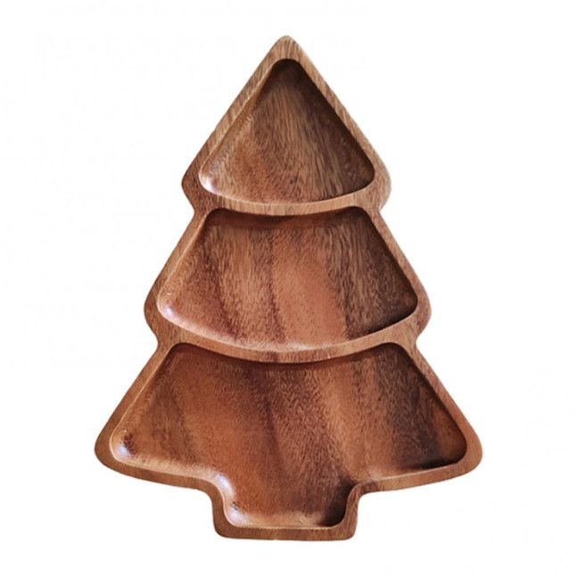 Christmas Tree Shaped Wooden Serving Tray Charcuterie Board Compartment Snack Platter for Breakfast Fruits Nuts Holiday Party Home Decor