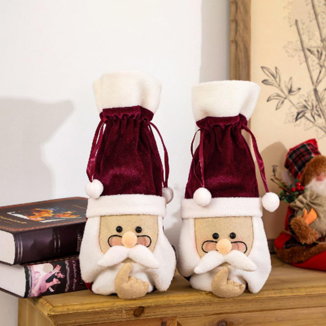 Christmas Santa Wine Bottle Cover Soft Plush Wine Bottle Topper Cute Santa Claus Wine Bottle Bag for Xmas Wedding Birthday Holiday Parties