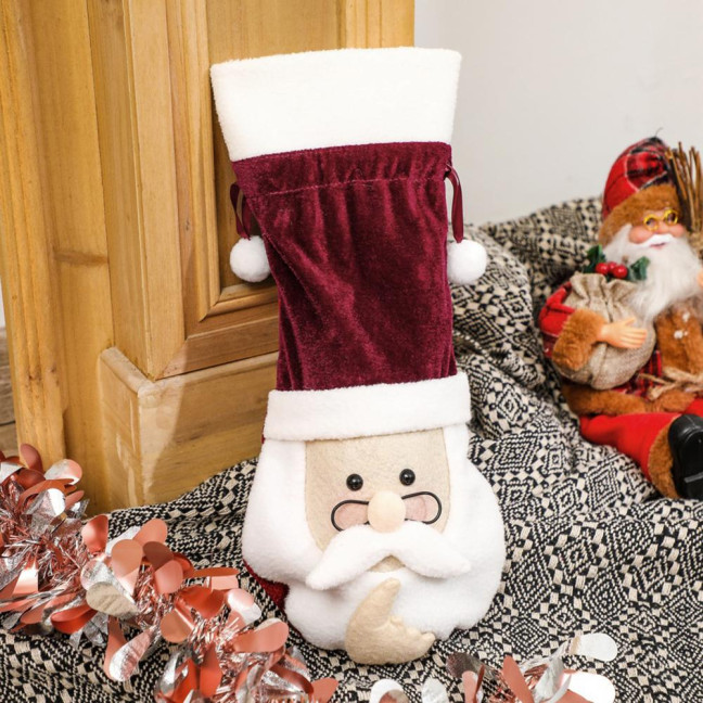 Christmas Santa Wine Bottle Cover Soft Plush Wine Bottle Topper Cute Santa Claus Wine Bottle Bag for Xmas Wedding Birthday Holiday Parties