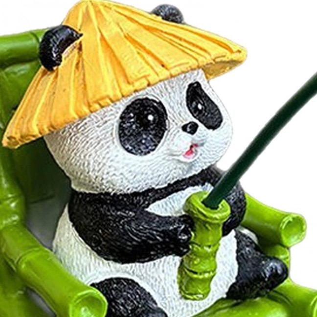 Fishing Panda Figurine Bamboo Chair Panda Resin Statue Sculpture Outdoor Yard Fishpond Aquarium Fish Tanks Edge Decoration Ornament 