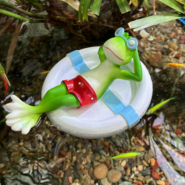 Floating Swim Ring Frog Figurine Sleeping Frog Statue Sculpture Outdoor Garden Yard Fishpond Aquarium Decoration Ornament 