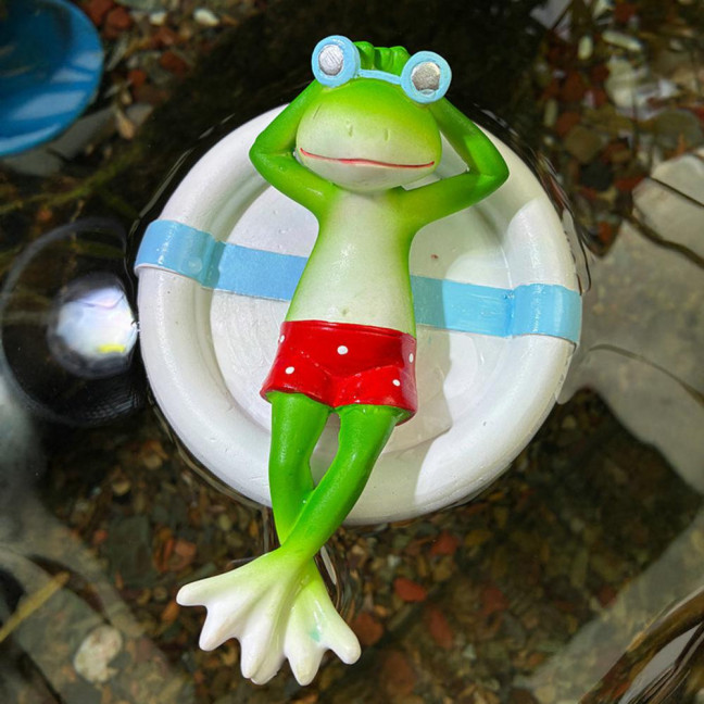 Floating Swim Ring Frog Figurine Sleeping Frog Statue Sculpture Outdoor Garden Yard Fishpond Aquarium Decoration Ornament 