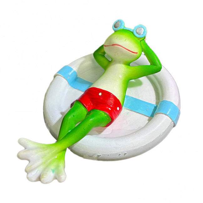 Floating Swim Ring Frog Figurine Sleeping Frog Statue Sculpture Outdoor Garden Yard Fishpond Aquarium Decoration Ornament 