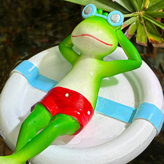 Floating Swim Ring Frog Figurine Sleeping Frog Statue Sculpture Outdoor Garden Yard Fishpond Aquarium Decoration Ornament 
