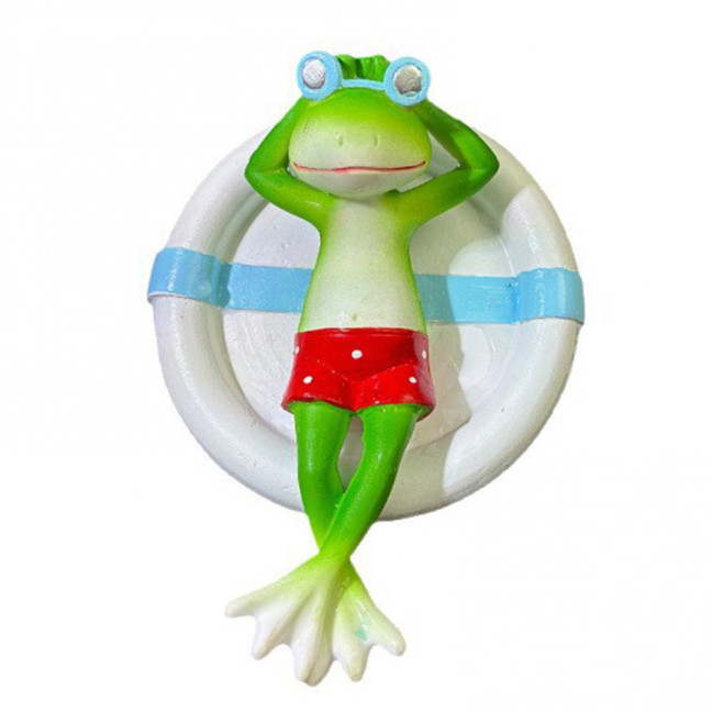 Floating Swim Ring Frog Figurine Sleeping Frog Statue Sculpture Outdoor Garden Yard Fishpond Aquarium Decoration Ornament 