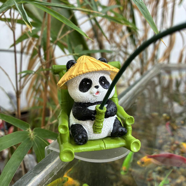 Cartoon Panda Fishing Figurine Sitting Panda Resin Statue Sculpture Outdoor Yard Fishpond Aquarium Fish Tanks Edge Decoration Ornament 