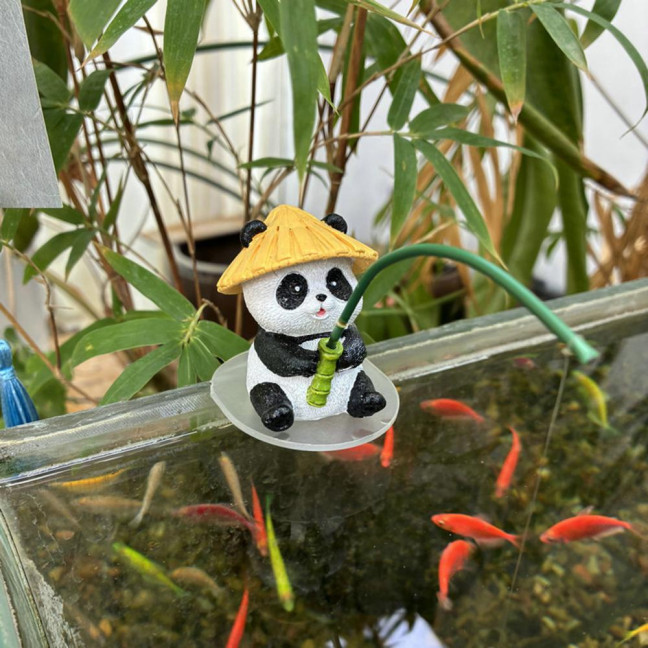 Cartoon Panda Fishing Figurine Sitting Panda Resin Statue Sculpture Outdoor Yard Fishpond Aquarium Fish Tanks Edge Decoration Ornament 