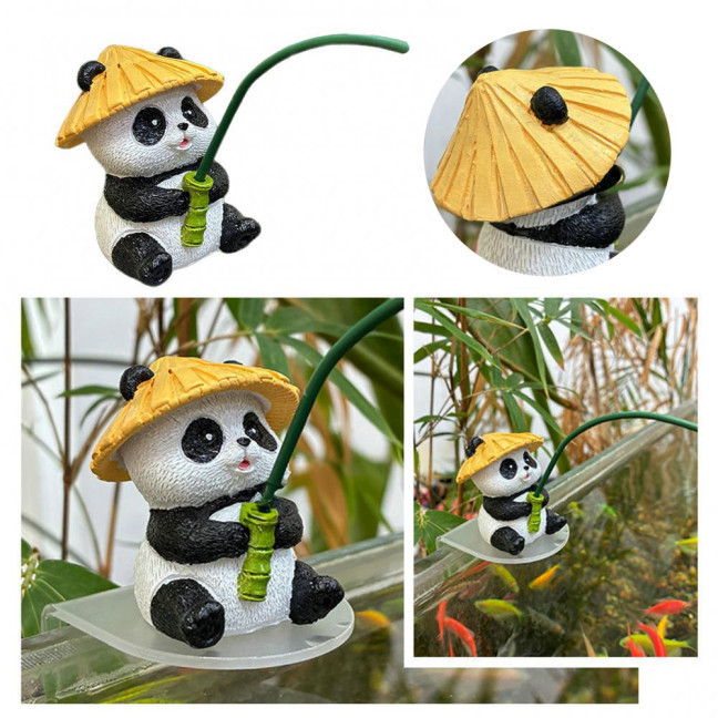 Cartoon Panda Fishing Figurine Sitting Panda Resin Statue Sculpture Outdoor Yard Fishpond Aquarium Fish Tanks Edge Decoration Ornament 