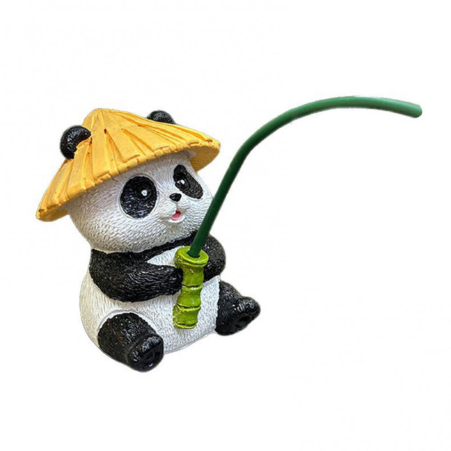 Cartoon Panda Fishing Figurine Sitting Panda Resin Statue Sculpture Outdoor Yard Fishpond Aquarium Fish Tanks Edge Decoration Ornament 