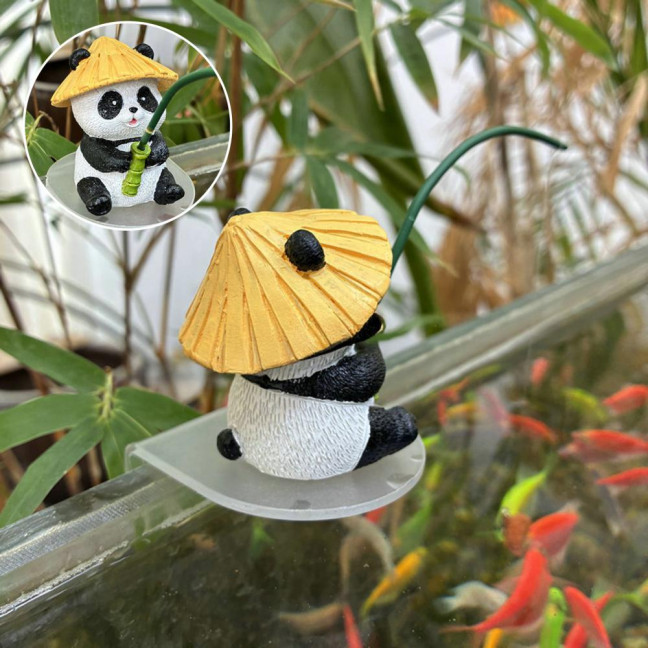 Cartoon Panda Fishing Figurine Sitting Panda Resin Statue Sculpture Outdoor Yard Fishpond Aquarium Fish Tanks Edge Decoration Ornament 