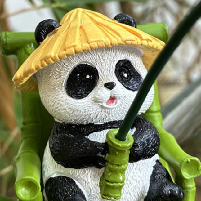 Cartoon Panda Fishing Figurine Sitting Panda Resin Statue Sculpture Outdoor Yard Fishpond Aquarium Fish Tanks Edge Decoration Ornament 