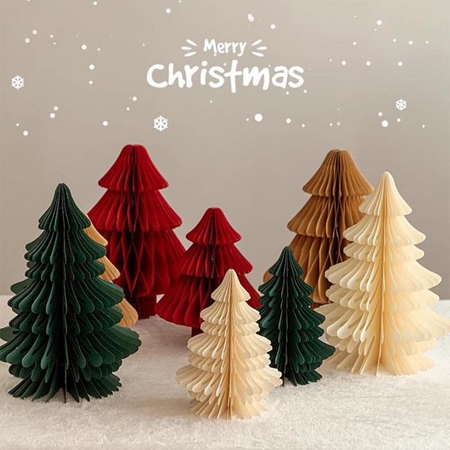 Honeycomb Paper Christmas Tree 3D Foldable Accordion Xmas Tree Winter Tabletop Centerpiece for Holiday Dinner Table Indoor Home Decor