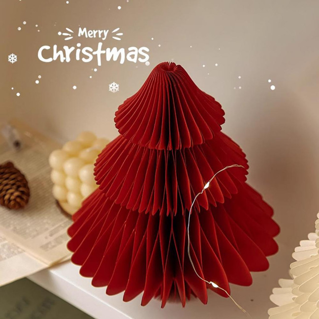 Honeycomb Paper Christmas Tree 3D Foldable Accordion Xmas Tree Winter Tabletop Centerpiece for Holiday Dinner Table Indoor Home Decor