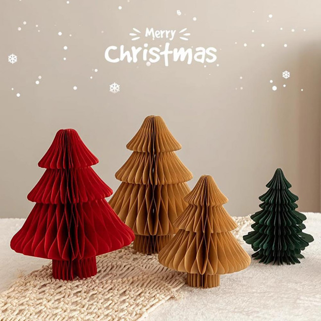 Honeycomb Paper Christmas Tree 3D Foldable Accordion Xmas Tree Winter Tabletop Centerpiece for Holiday Dinner Table Indoor Home Decor