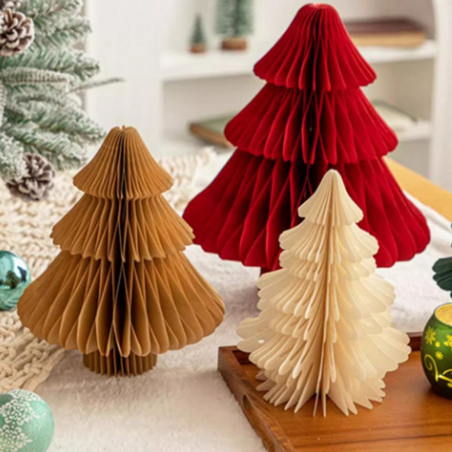 Honeycomb Paper Christmas Tree 3D Foldable Accordion Xmas Tree Winter Tabletop Centerpiece for Holiday Dinner Table Indoor Home Decor