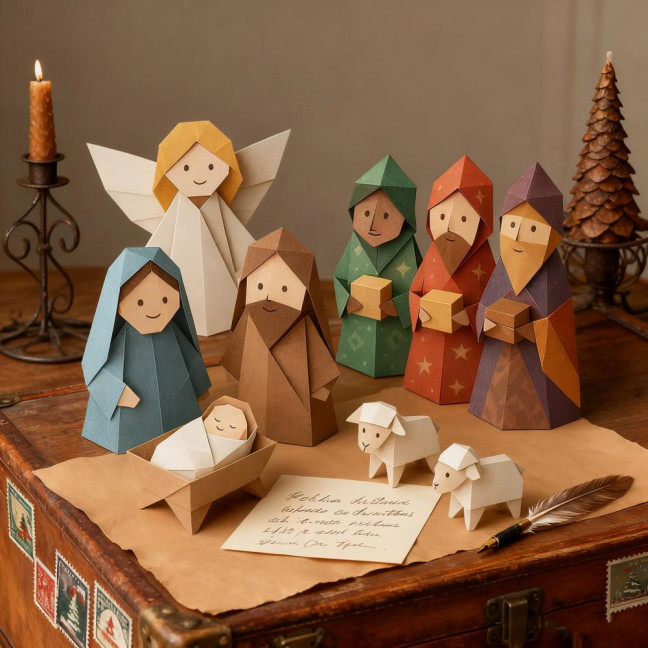 DIY Paper Nativity Scene 3D Origami Paper Craft Kit Christmas Nativity DIY Kit with Jesus Christ Holy Family for Kids School Family Activity