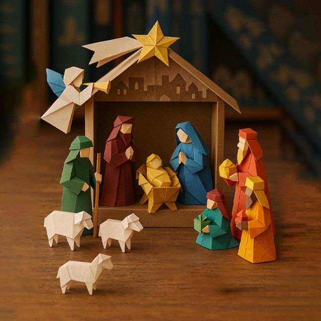 DIY Paper Nativity Scene 3D Origami Paper Craft Kit Christmas Nativity DIY Kit with Jesus Christ Holy Family for Kids School Family Activity