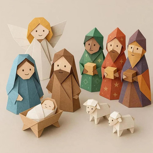 DIY Paper Nativity Scene 3D Origami Paper Craft Kit Christmas Nativity DIY Kit with Jesus Christ Holy Family for Kids School Family Activity