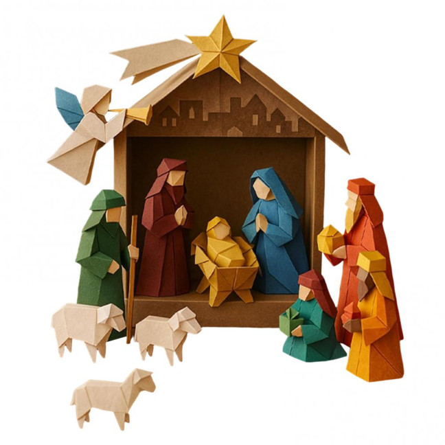 DIY Paper Nativity Scene 3D Origami Paper Craft Kit Christmas Nativity DIY Kit with Jesus Christ Holy Family for Kids School Family Activity