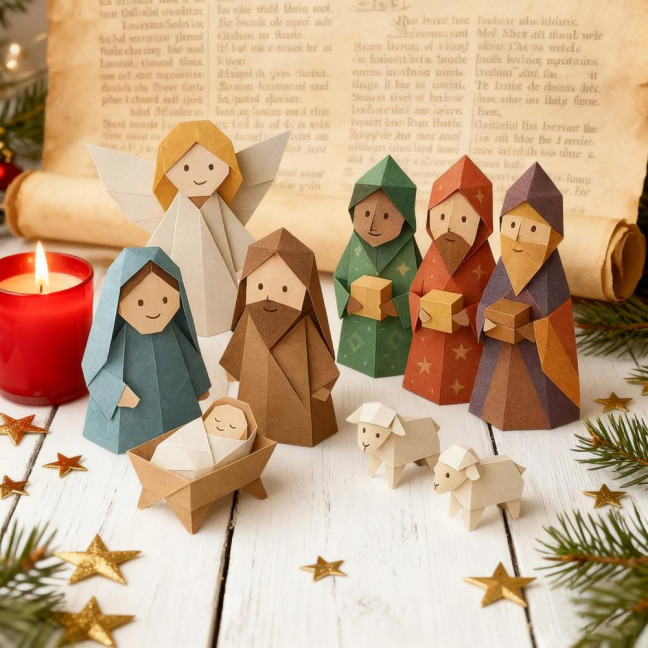 DIY Paper Nativity Scene 3D Origami Paper Craft Kit Christmas Nativity DIY Kit with Jesus Christ Holy Family for Kids School Family Activity