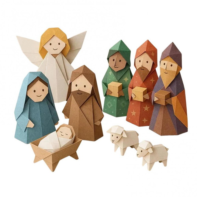 DIY Paper Nativity Scene 3D Origami Paper Craft Kit Christmas Nativity DIY Kit with Jesus Christ Holy Family for Kids School Family Activity